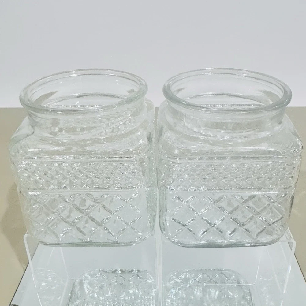 (2) Vintage‎ Anchor Hocking Wexford Pattern Clear Glass Canister Jar - No Lids